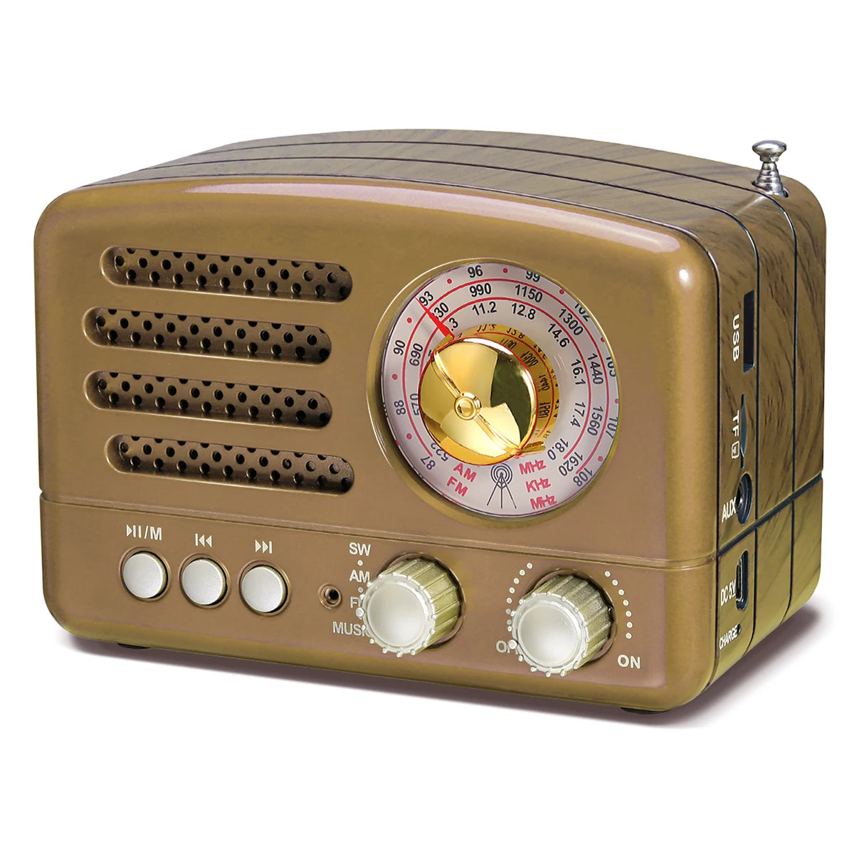 PRUNU Retro Portable AM FM Transistor Radio USB MP3