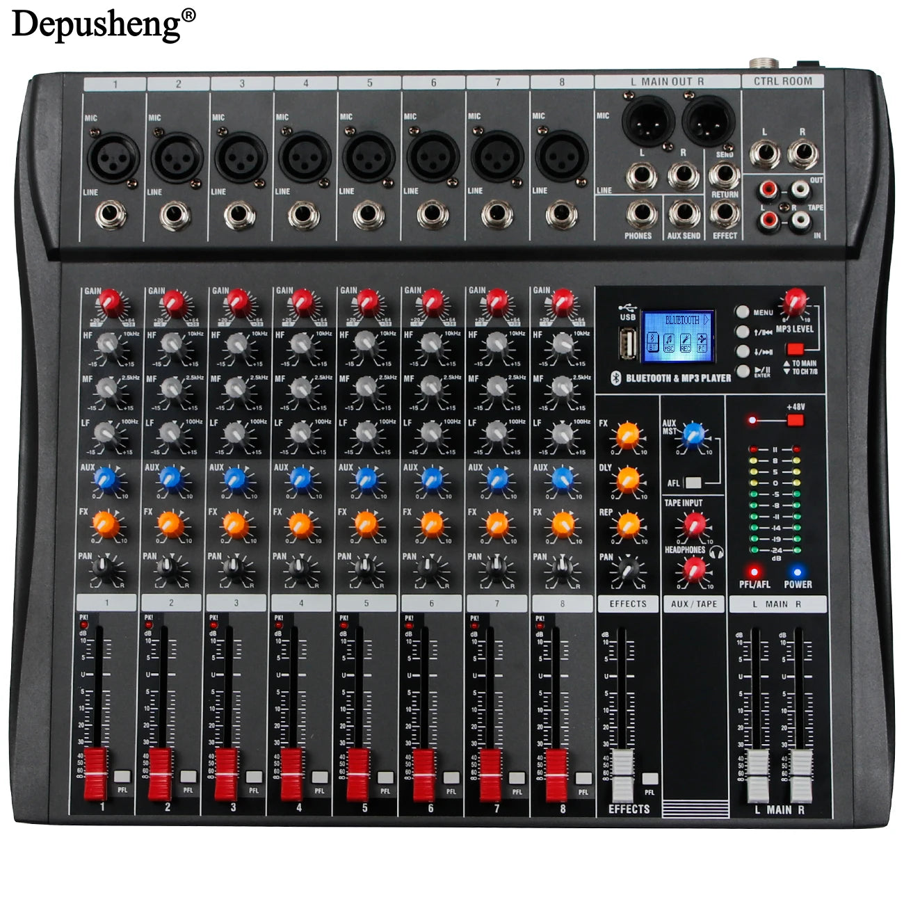 DEPUSHENG 6/8/12 Channel Professional Audio Mixer USB MP3 DJ Console