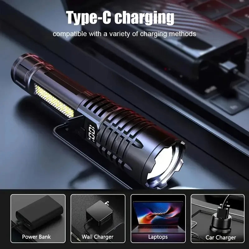 Rechargeable LED Flashlight With Telescopic Zoom For Outdoors
