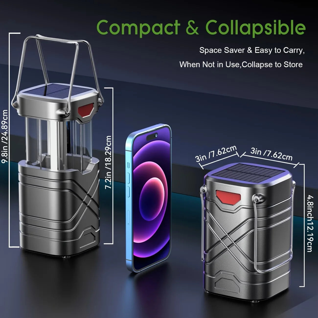 Solar Camping Lantern Rechargeable LED USB C Solar Powered