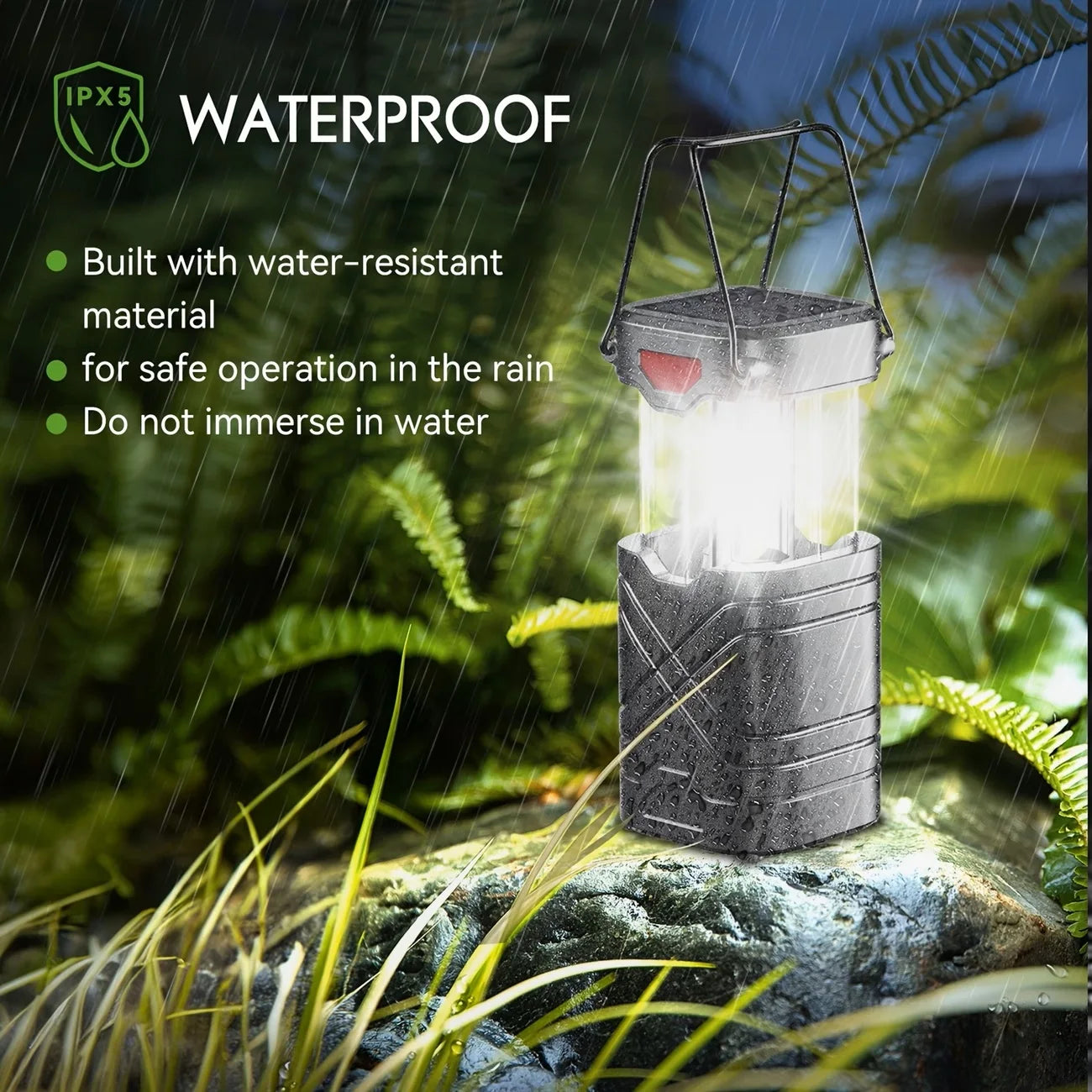 Solar Camping Lantern Rechargeable LED USB C Solar Powered