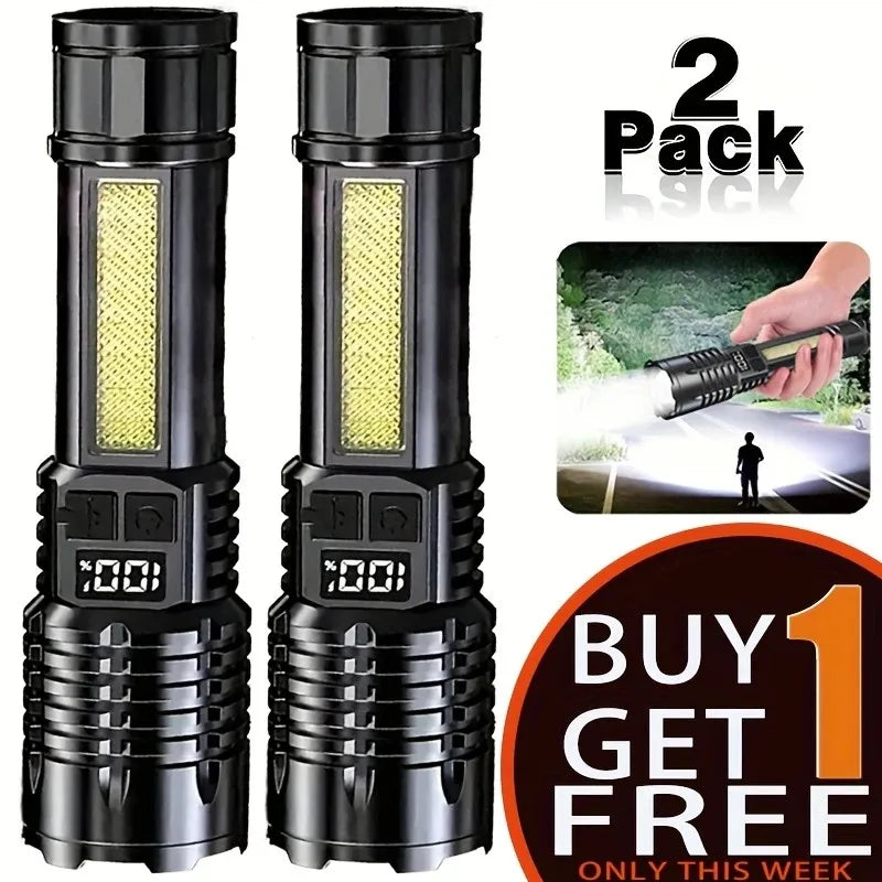 Rechargeable LED Flashlight With Telescopic Zoom For Outdoors