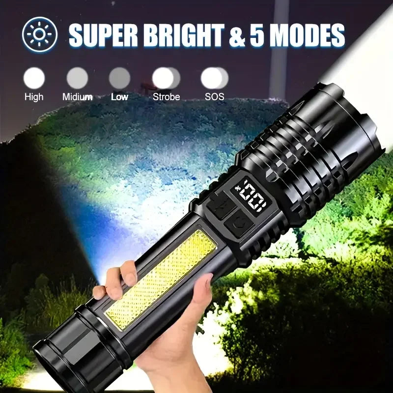 Rechargeable LED Flashlight With Telescopic Zoom For Outdoors