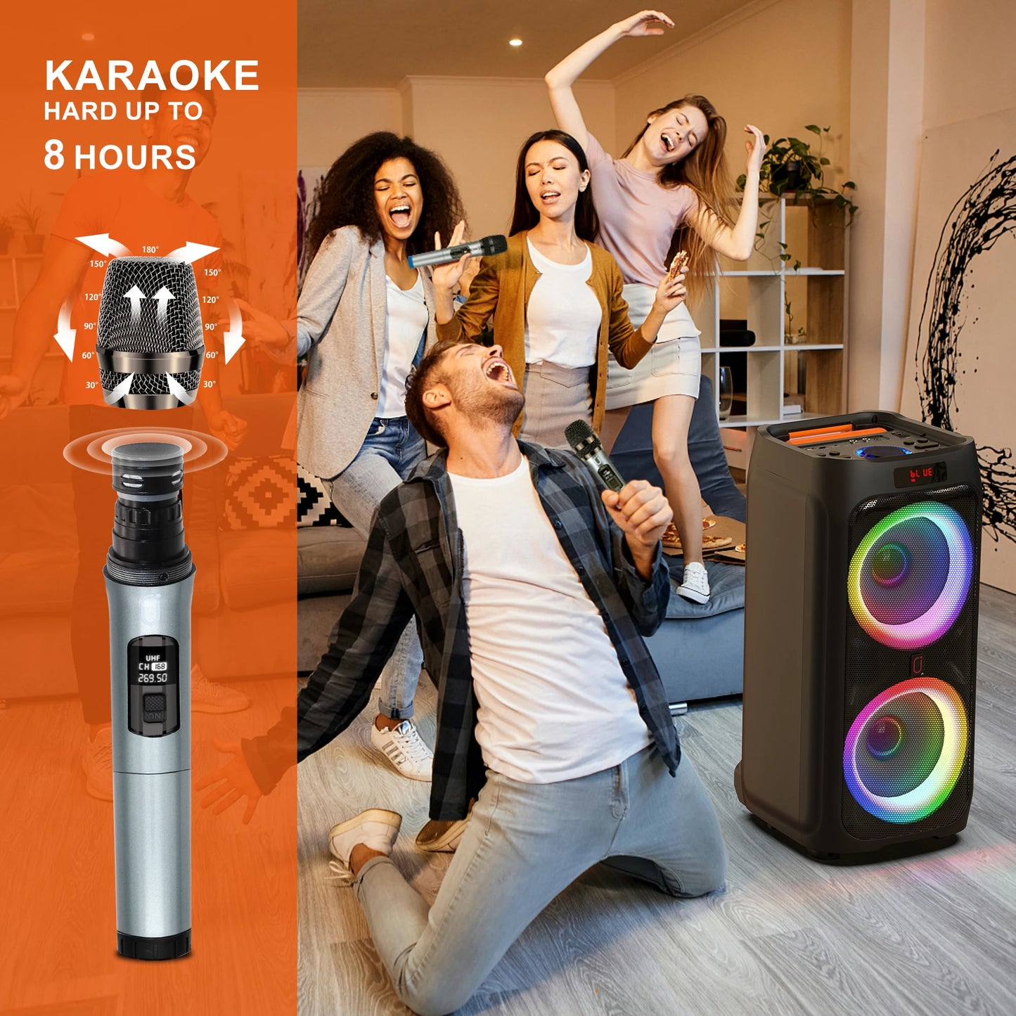 FanFun Karaoke Machine With 2 Wireless Microphones And Bluetooth Speaker