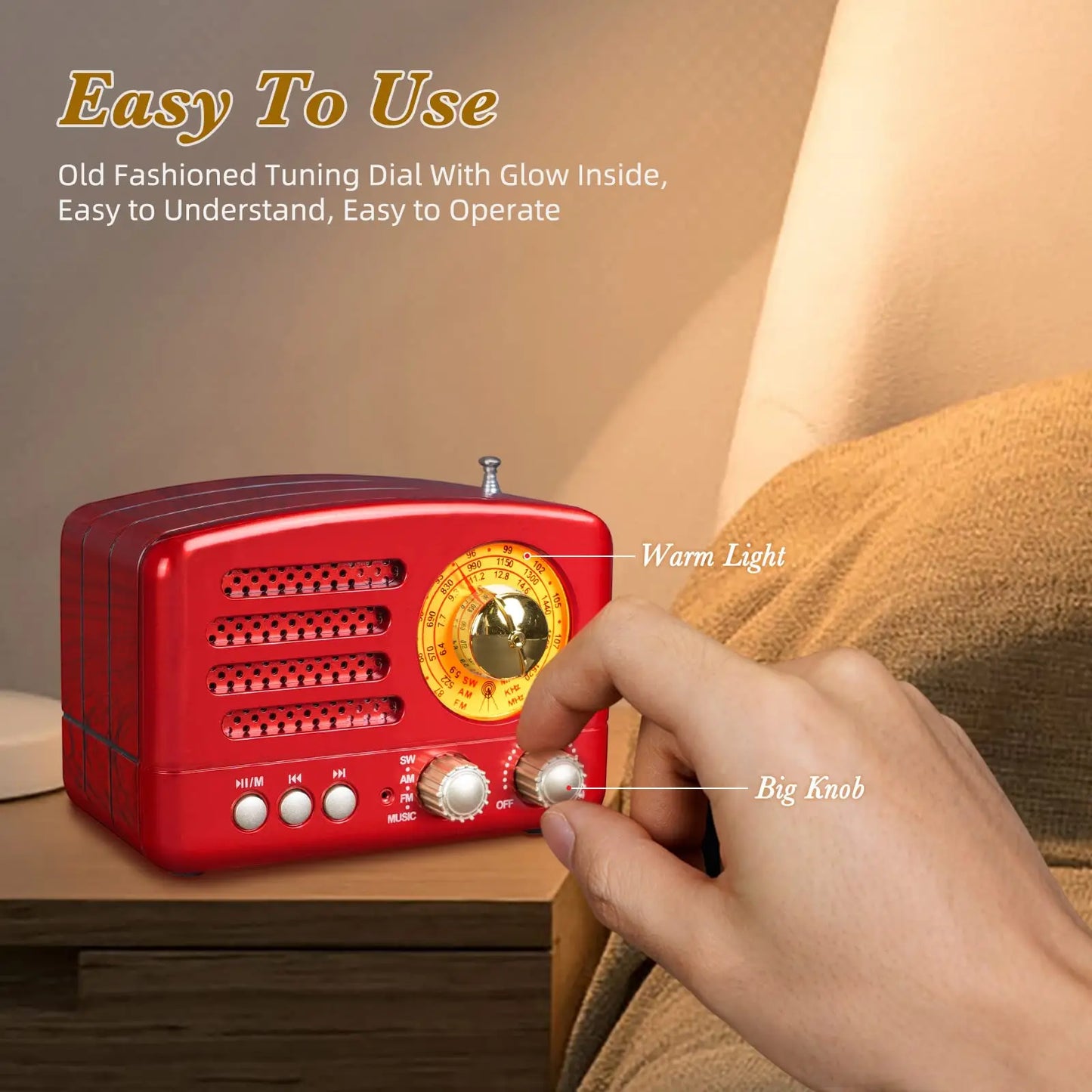 PRUNU Retro Portable AM FM Transistor Radio USB MP3