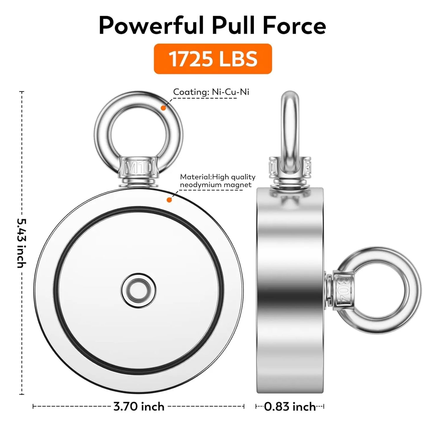 Magnet Fishing Kit 1725 Lbs Pulling Force Rope Included