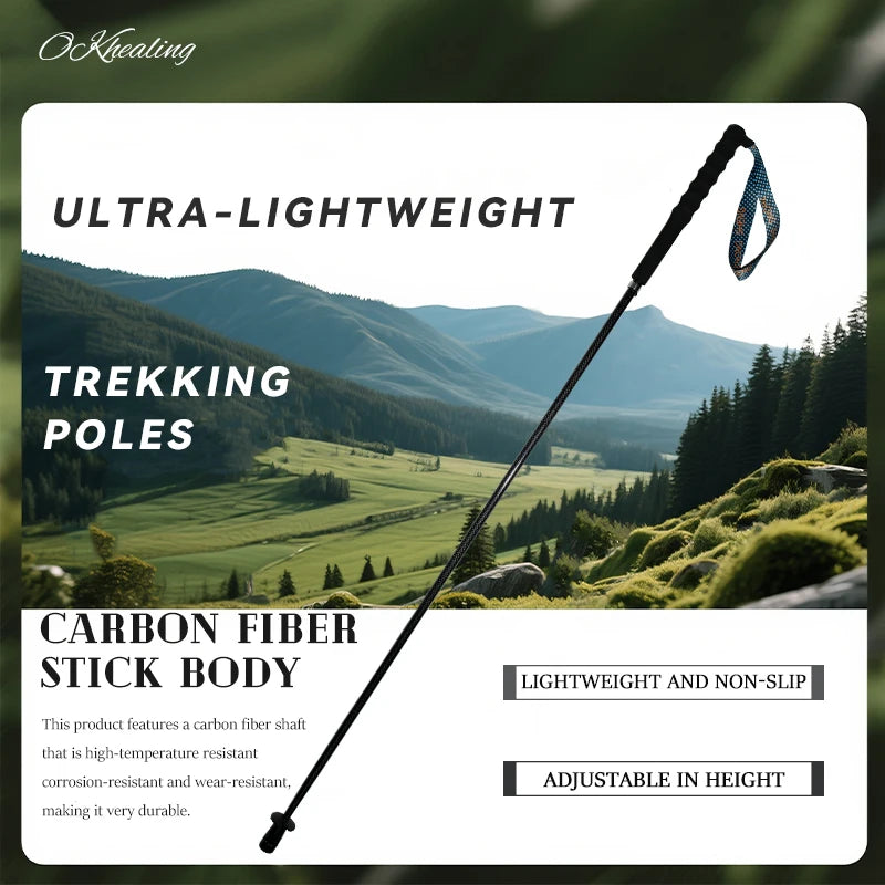 OKHEALING Carbon Fiber Trekking Poles Collapsible Telescopic Walking Sticks