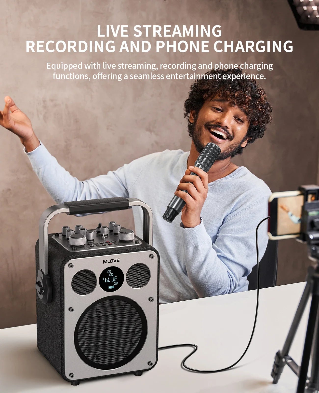 MLOVE D5 Karaoke System With Bluetooth And 2 Wireless Microphones