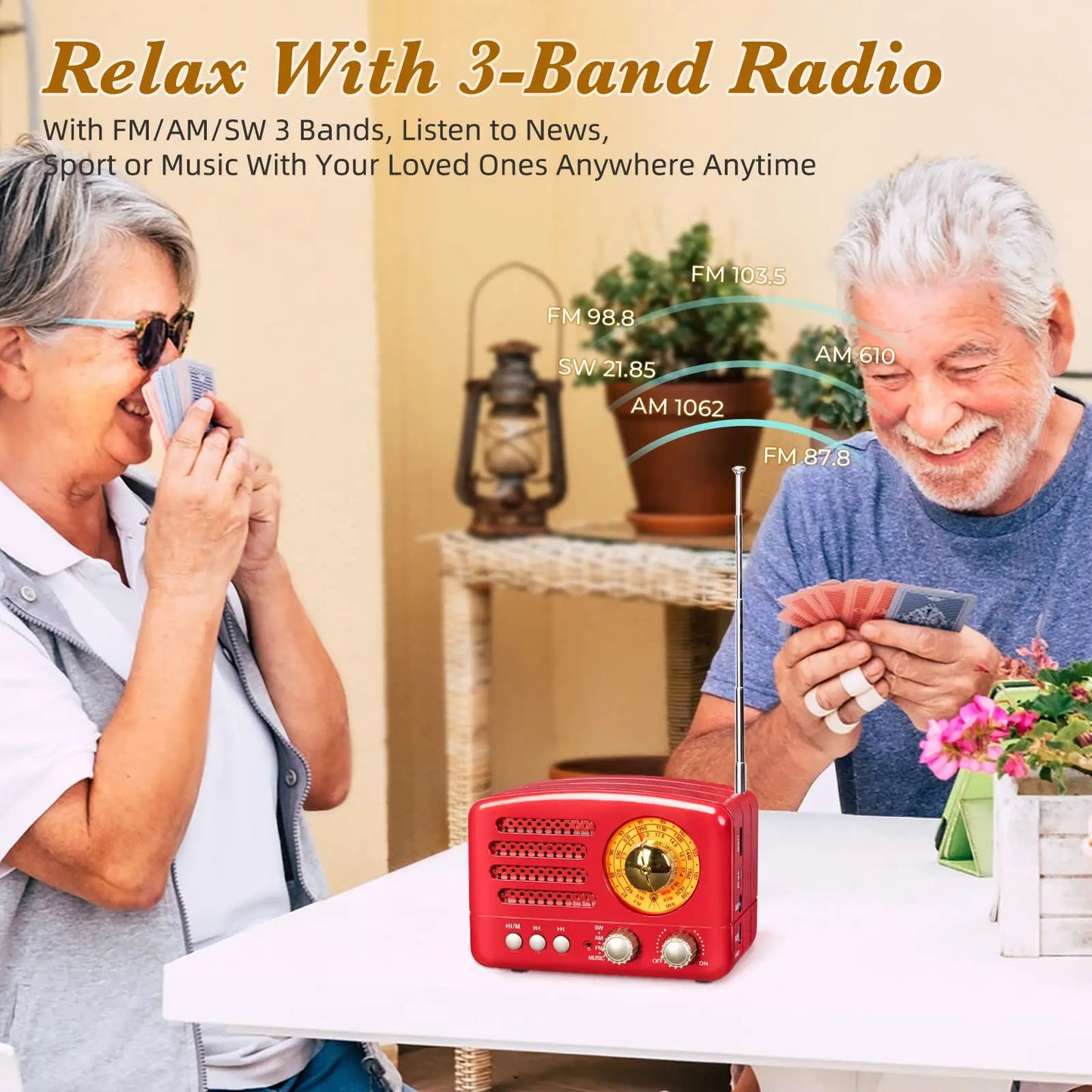 PRUNU Retro Portable AM FM Transistor Radio USB MP3