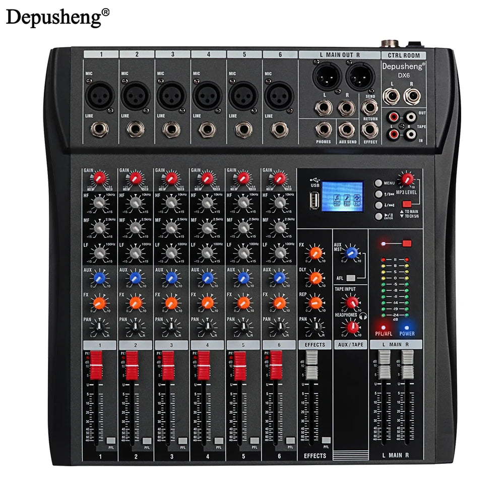 DEPUSHENG 6/8/12 Channel Professional Audio Mixer USB MP3 DJ Console