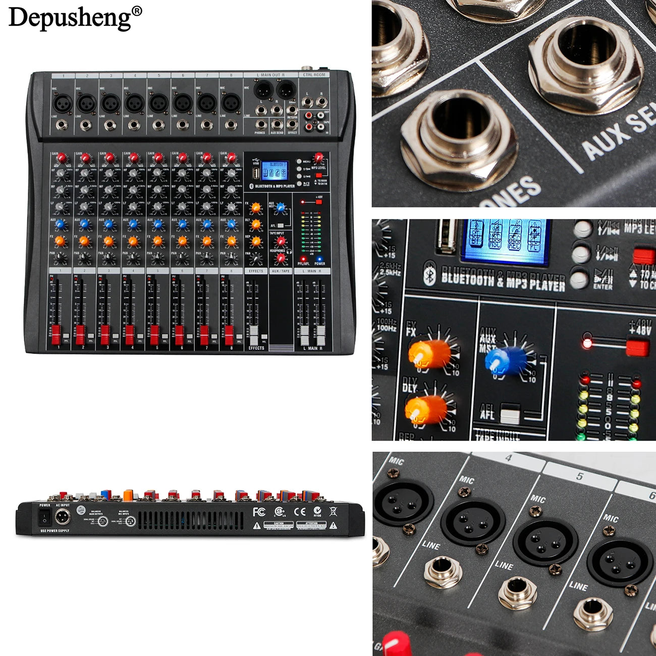 DEPUSHENG 6/8/12 Channel Professional Audio Mixer USB MP3 DJ Console