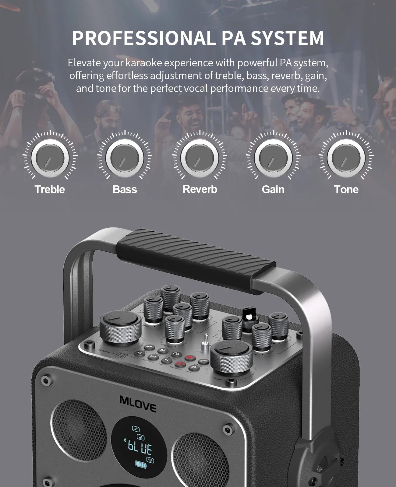 MLOVE D5 Karaoke System With Bluetooth And 2 Wireless Microphones