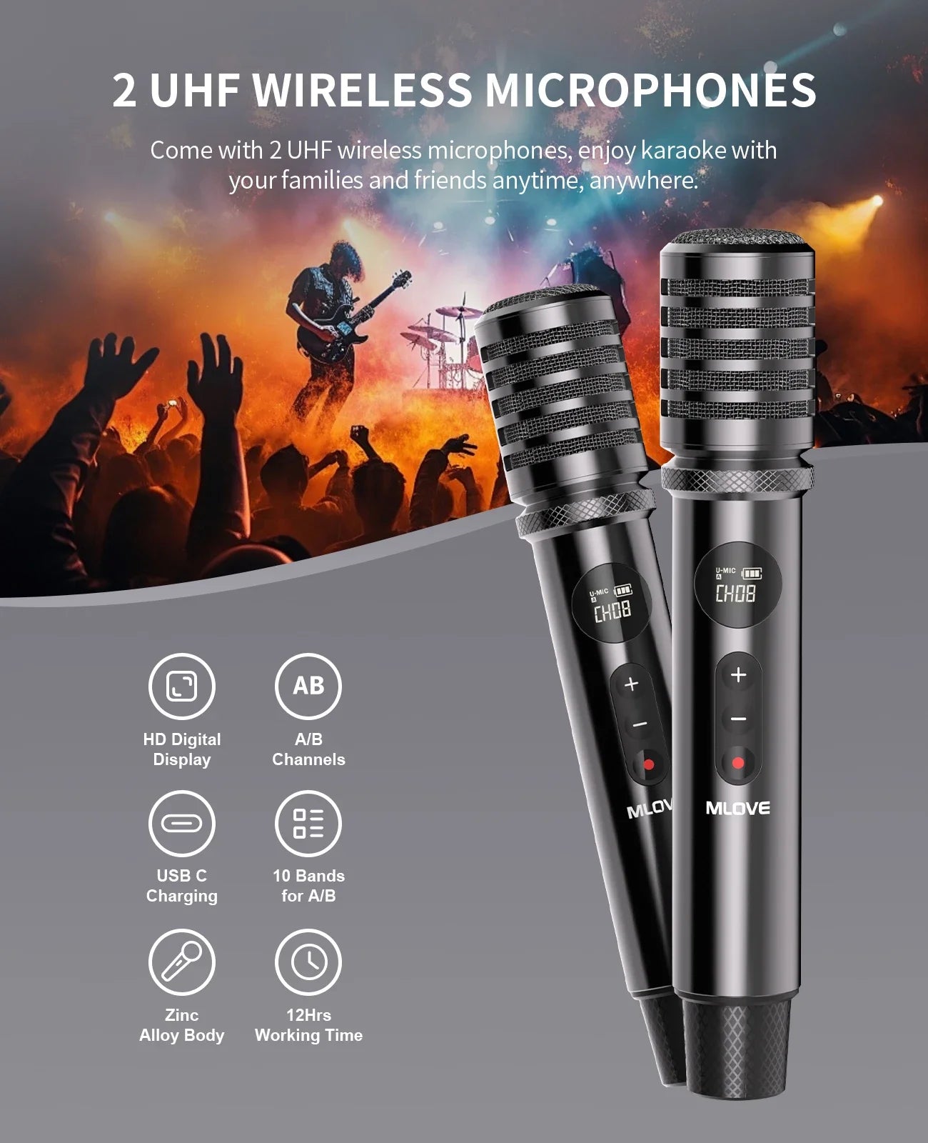 MLOVE D5 Karaoke System With Bluetooth And 2 Wireless Microphones