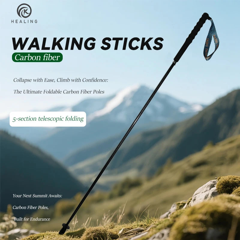 OKHEALING Carbon Fiber Trekking Poles Collapsible Telescopic Walking Sticks