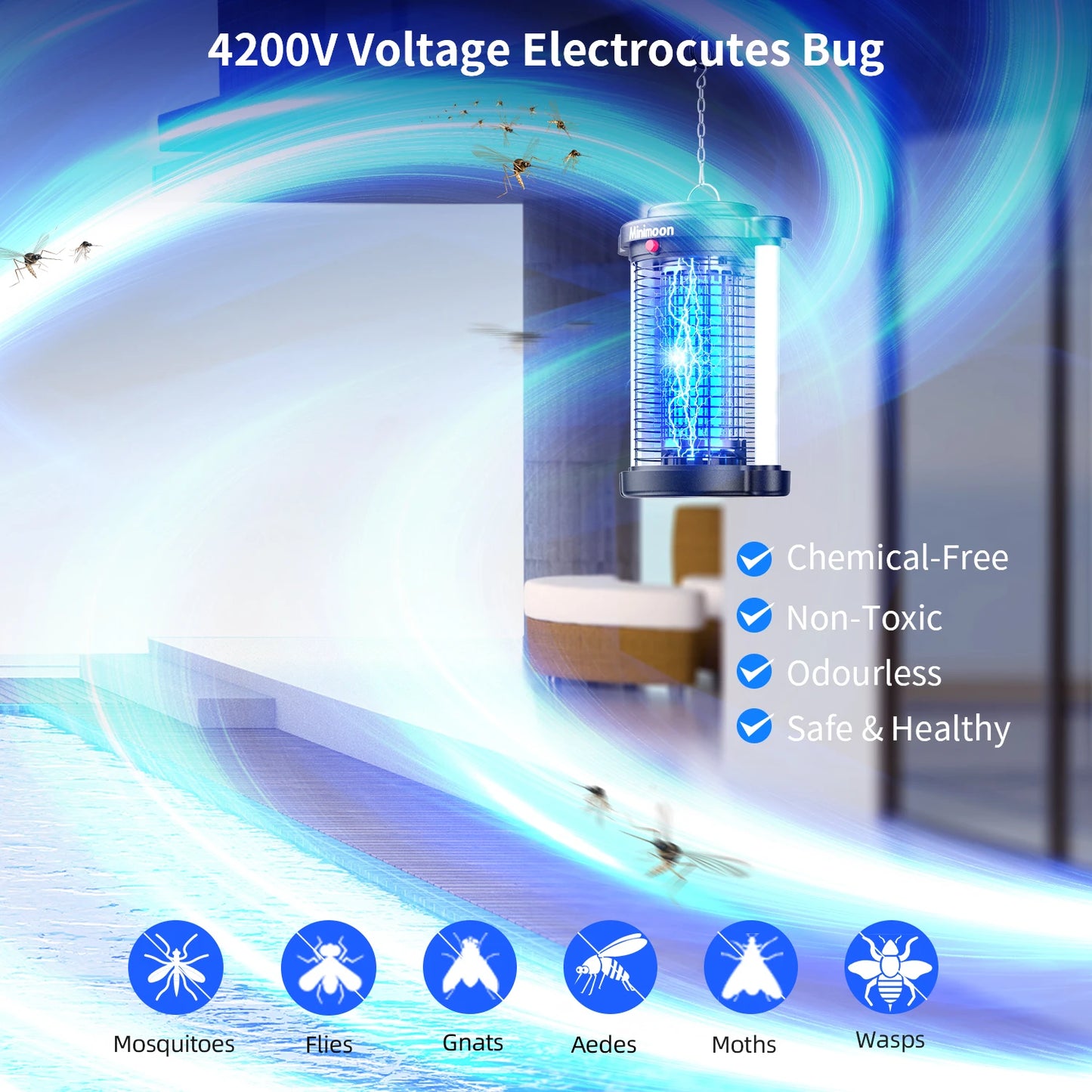 Outdoor Bug Zapper With LED Lights And 4200V Electric Trap