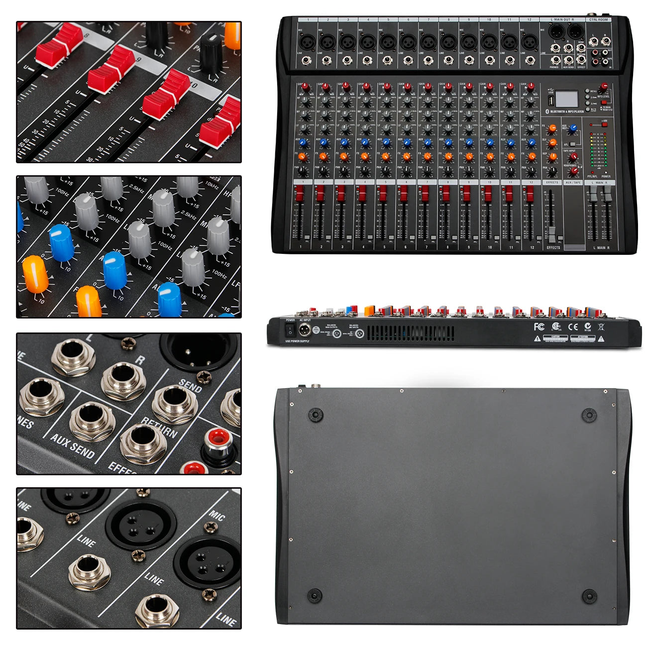 DEPUSHENG 6/8/12 Channel Professional Audio Mixer USB MP3 DJ Console