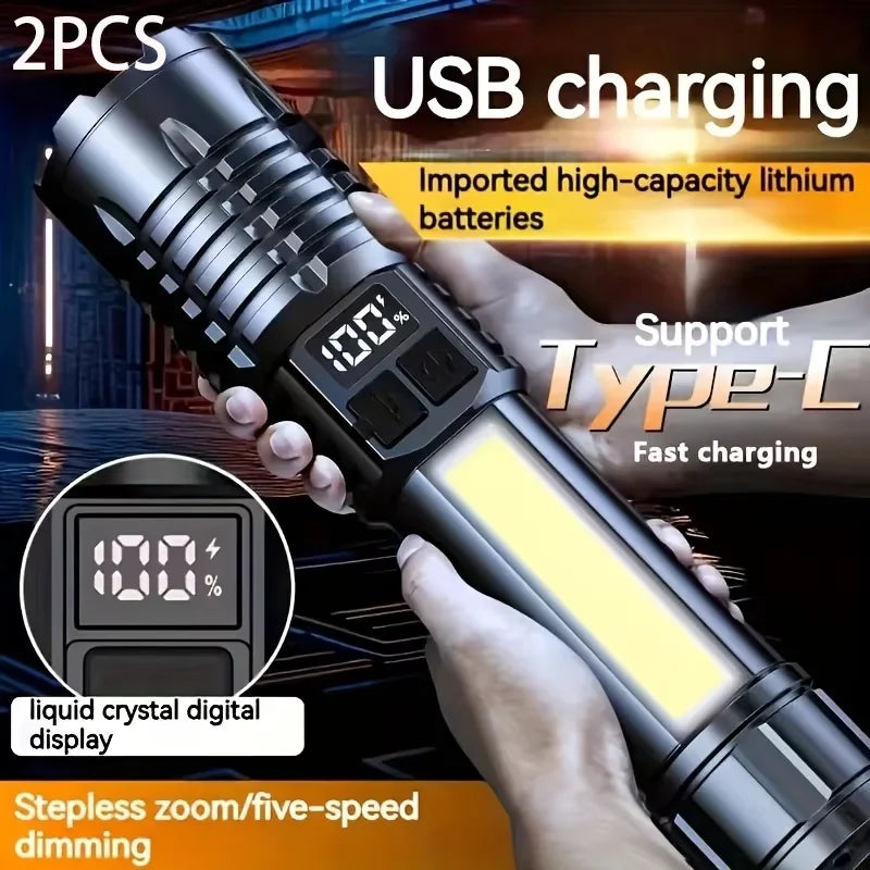Rechargeable LED Flashlight With Telescopic Zoom For Outdoors