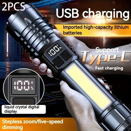 Rechargeable LED Flashlight With Telescopic Zoom For Outdoors