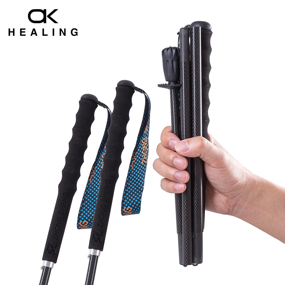 OKHEALING Carbon Fiber Trekking Poles Collapsible Telescopic Walking Sticks