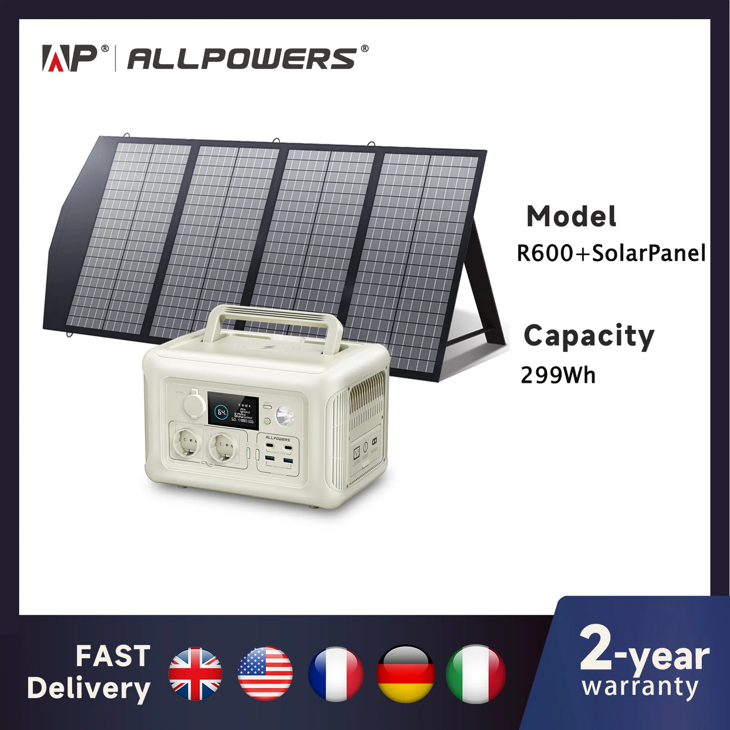 ALLPOWERS R600 Portable Power Station Pure Sine Wave 299Wh With Solar Panel