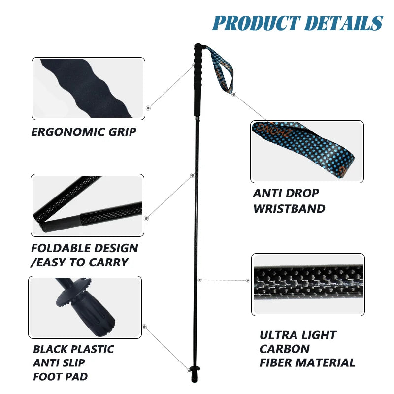 OKHEALING Carbon Fiber Trekking Poles Collapsible Telescopic Walking Sticks