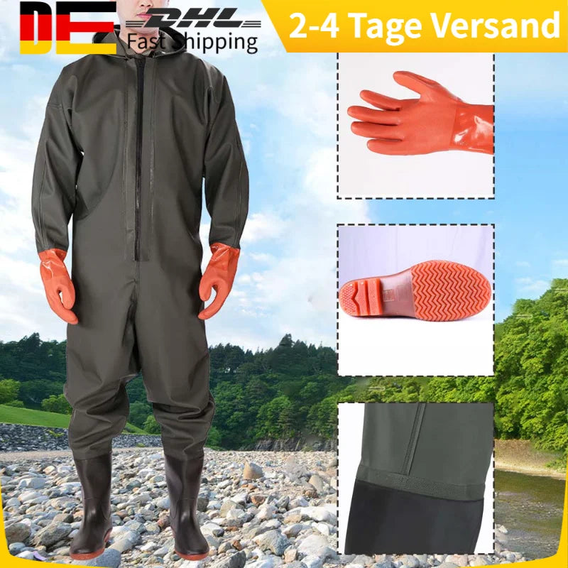 Hooded Waterproof Wader Overalls Set for Fishing and Hunting