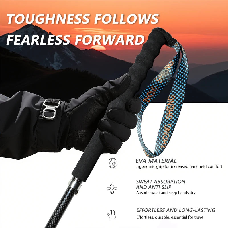 OKHEALING Carbon Fiber Trekking Poles Collapsible Telescopic Walking Sticks